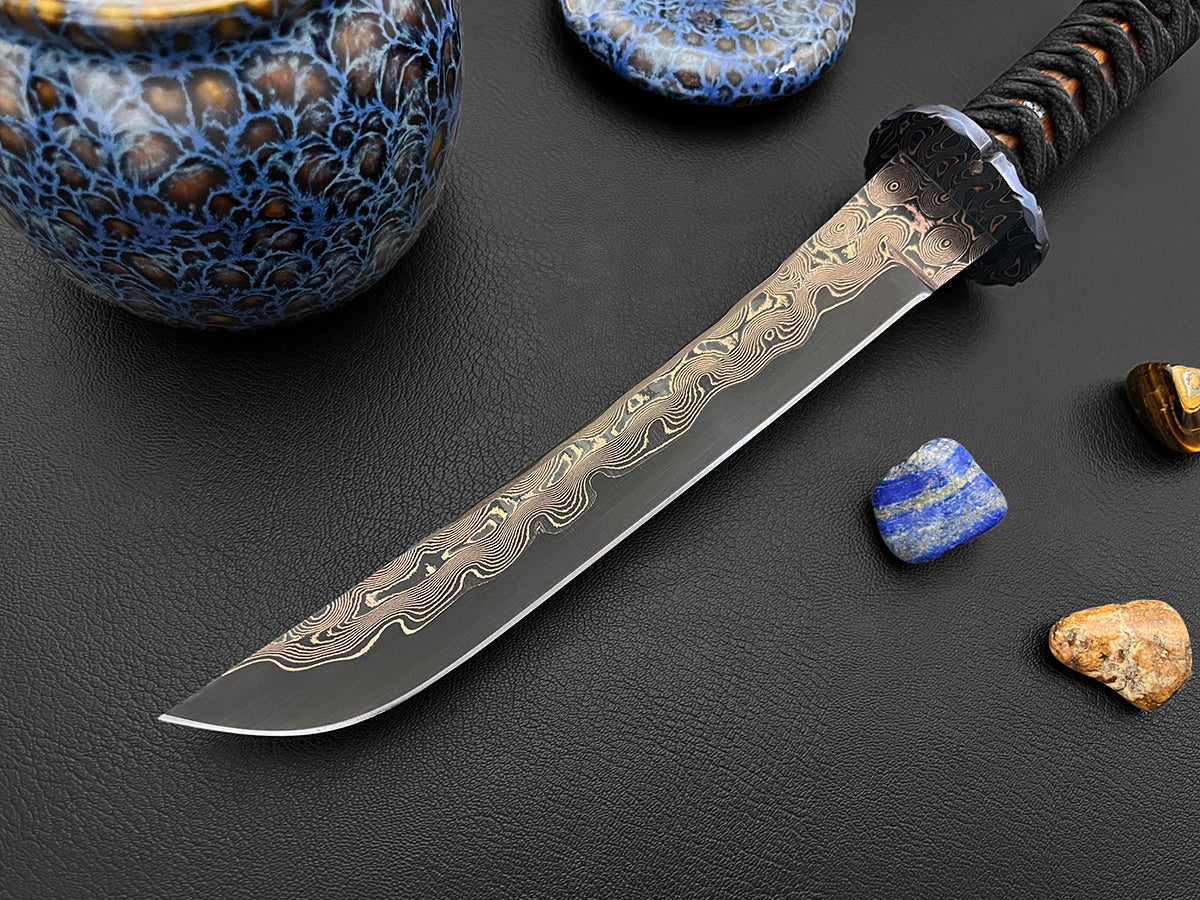 Arufoto Omaga Tanto Series | Dawson Select Tigermai Steel | Ironwood | Anodized Tsuba