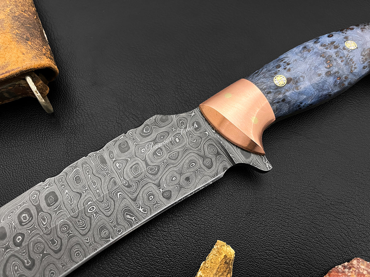 Crockett Western Bowie | Dawson Select Steel | Sapphire Maple Burl | Copper Bolsters