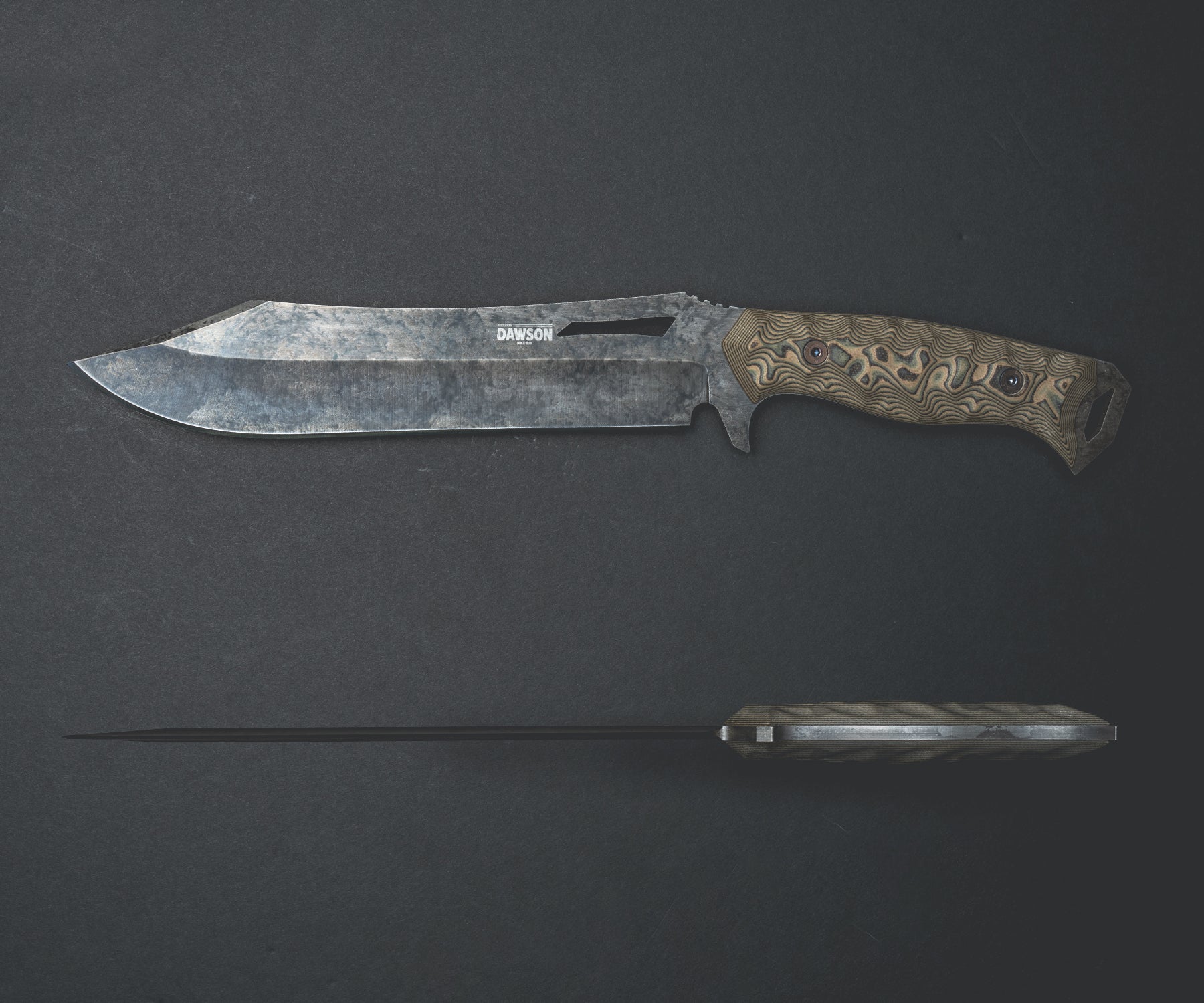 Dominion | Clip Point Survival Bowie | Pop's ProCut Steel | Rainstorm Blade Finish