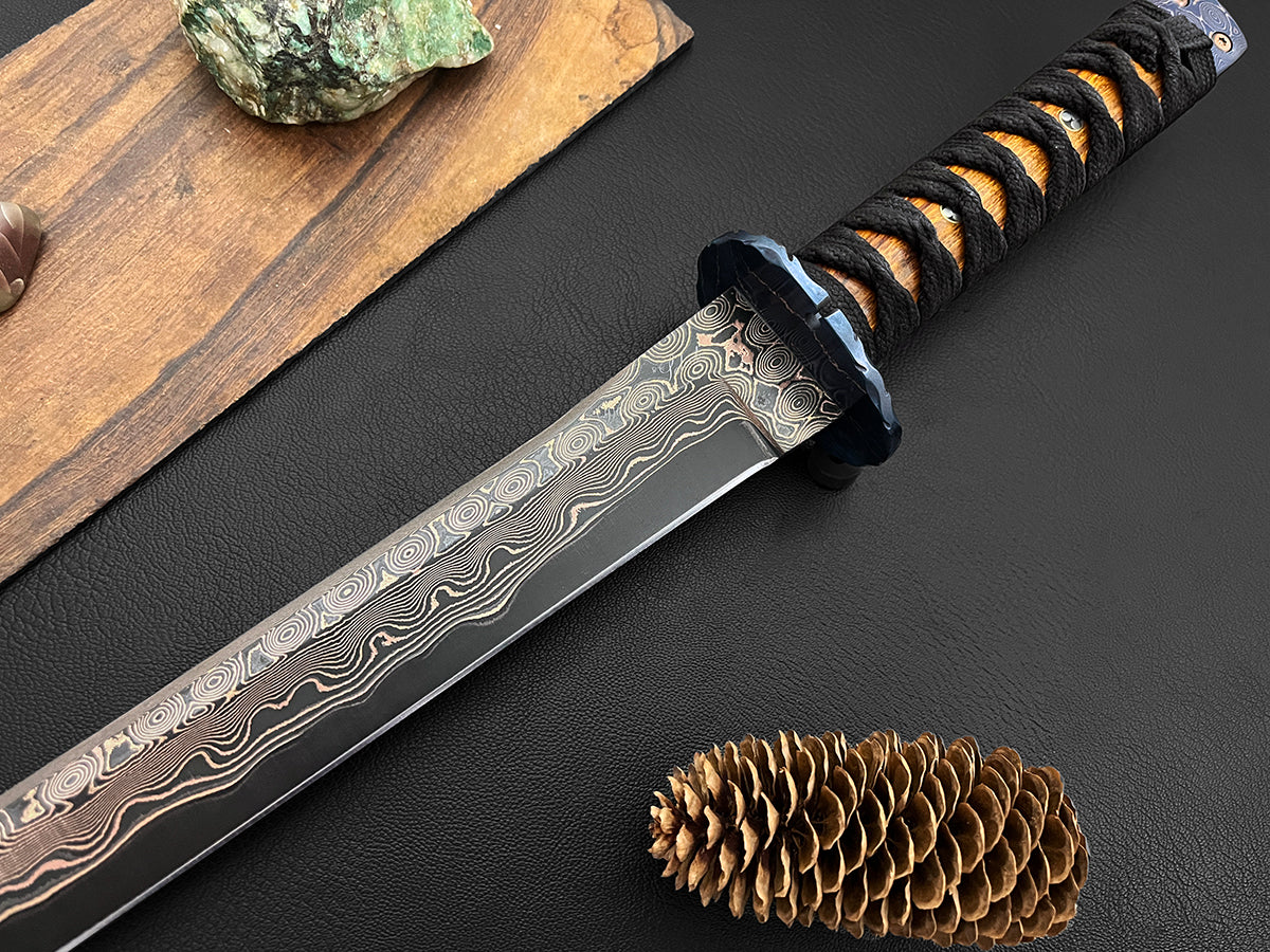 Koki Senshi | Dawson Select Tigermai Steel | Ironwood | Anodized Tsuba & Pommel