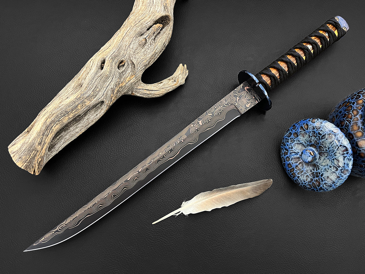 Koki Senshi Sleek | Dawson Select Tigermai Steel | Ironwood | Anodized Tsuba & Pommel