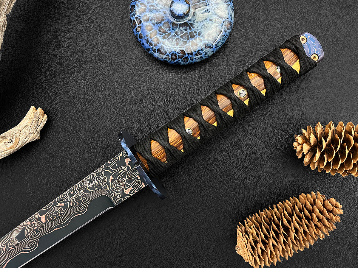 Koki Senshi Sleek | Dawson Select Tigermai Steel | Ironwood | Anodized Tsuba & Pommel