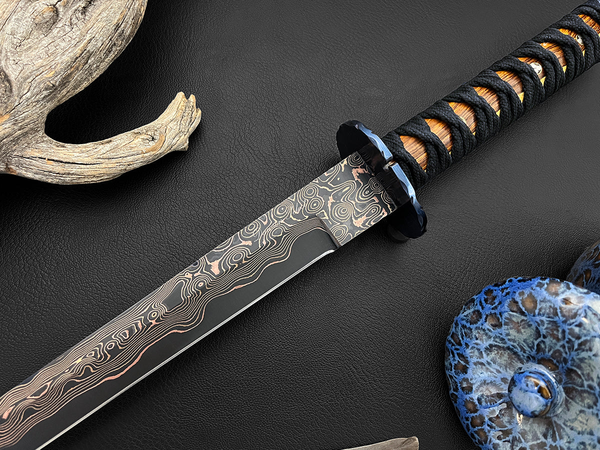 Koki Senshi Sleek | Dawson Select Tigermai Steel | Ironwood | Anodized Tsuba & Pommel