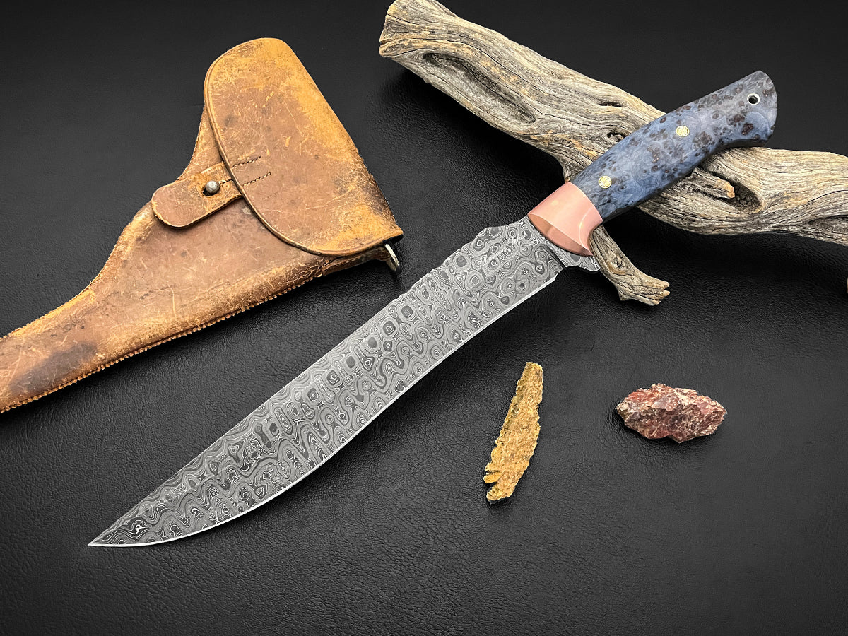 Crockett Western Bowie | Dawson Select Steel | Sapphire Maple Burl | Copper Bolsters