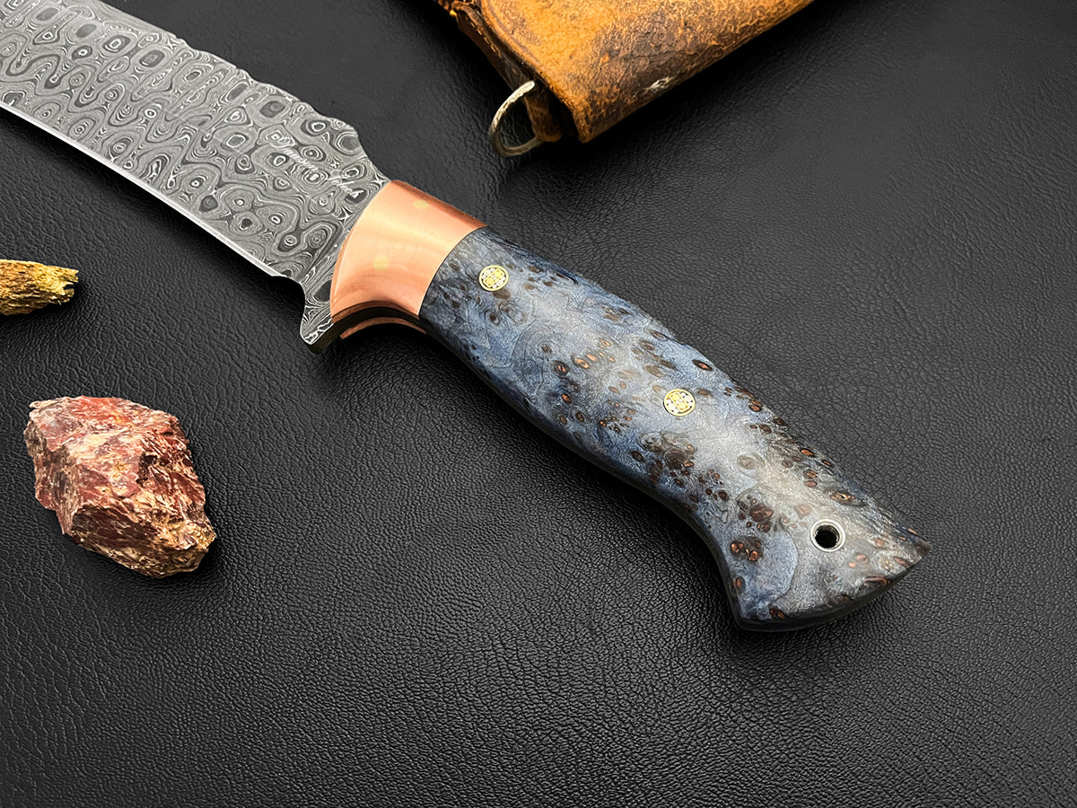 Crockett Western Bowie | Dawson Select Steel | Sapphire Maple Burl | Copper Bolsters