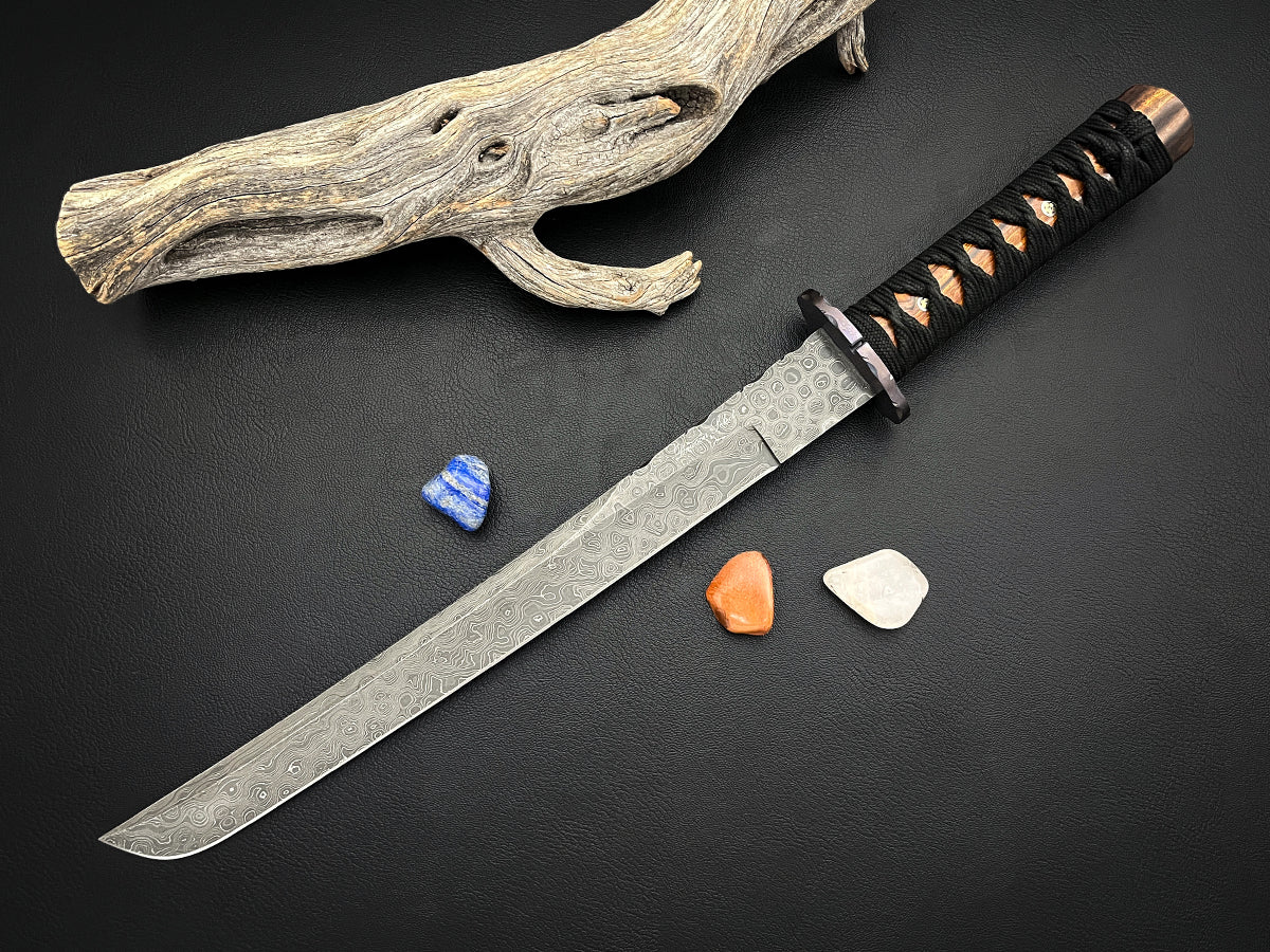 Masamune Japanese Style Tanto | Dawson Select Steel | Timascus Tsuba | Arizona Ironwood