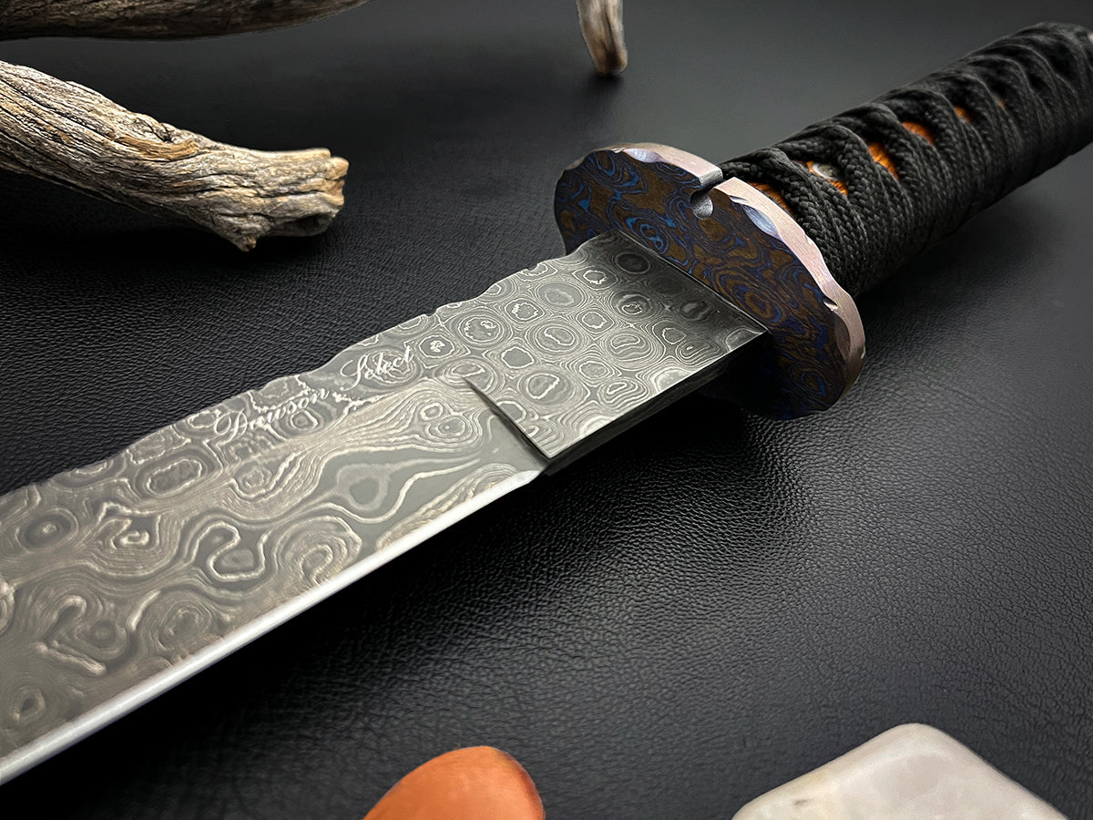 Masamune Japanese Style Tanto | Dawson Select Steel | Timascus Tsuba | Arizona Ironwood
