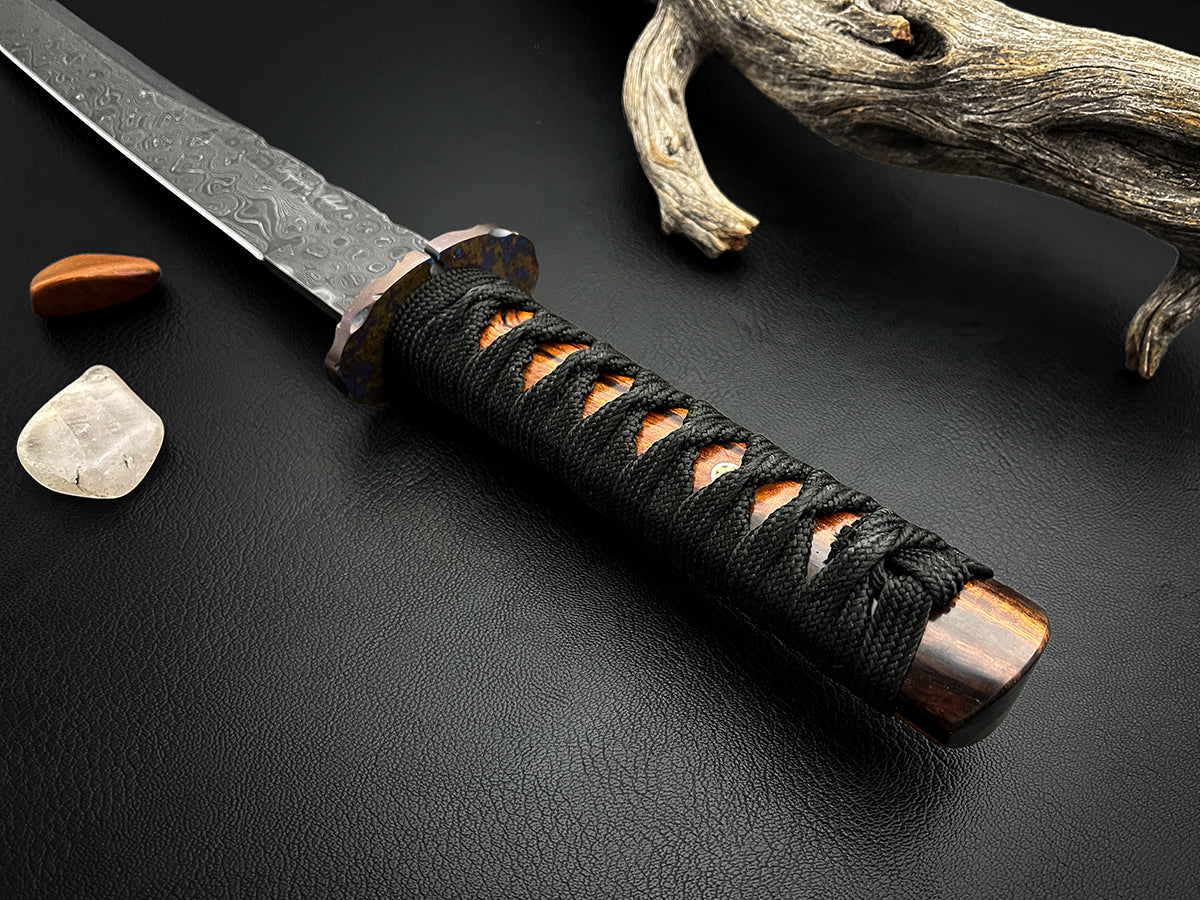 Masamune Japanese Style Tanto | Dawson Select Steel | Timascus Tsuba | Arizona Ironwood